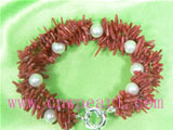 twisted 7-8mm freshwater pearl and coral beads bracelet